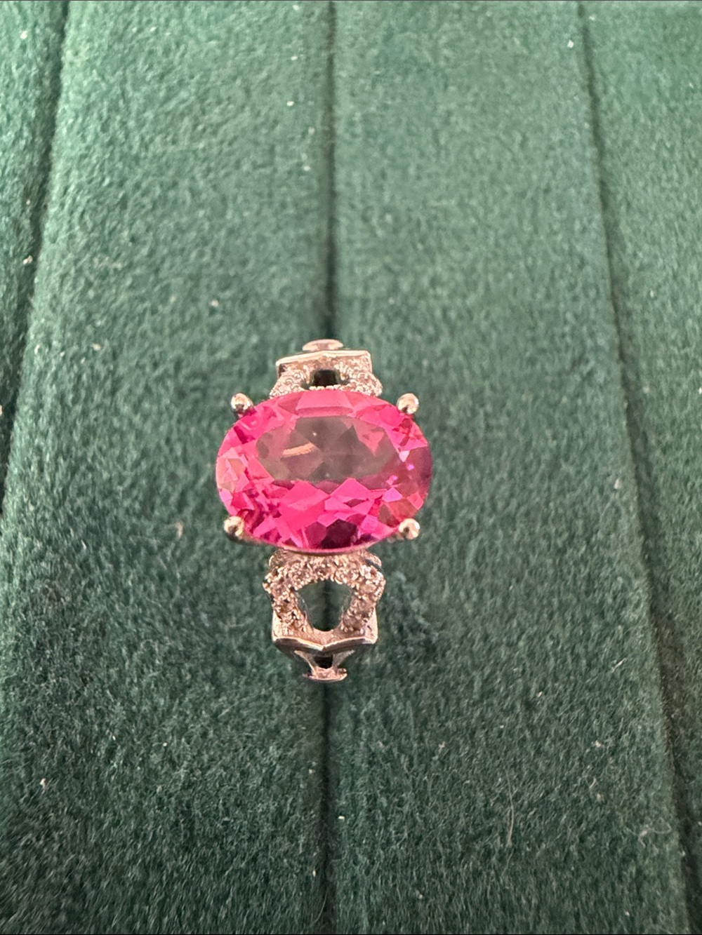 Vibrant Pink topaz Gemstone Ring with Silver Accents size 7 adjustable